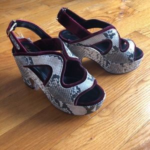 Robert Clergerie snake &  velvet platform sandals